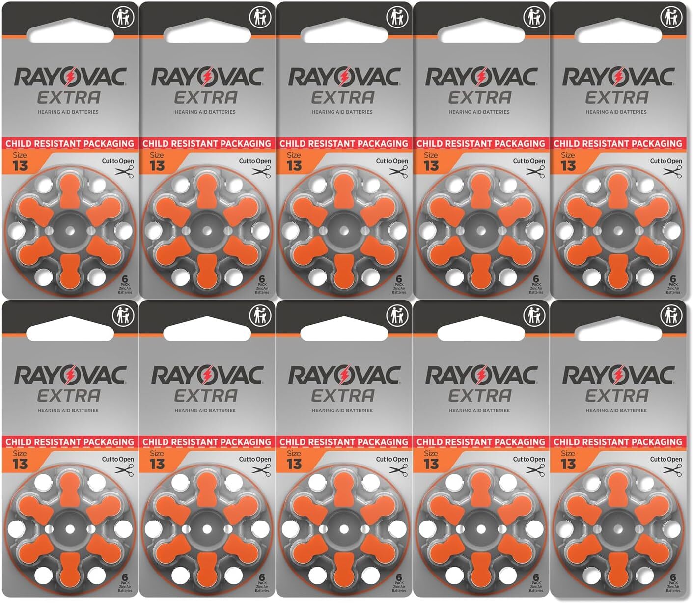 60 Rayovac Extra Advanced Size 13 Hearing Aid Batteries 1.45V Zinc Air Exp 2028