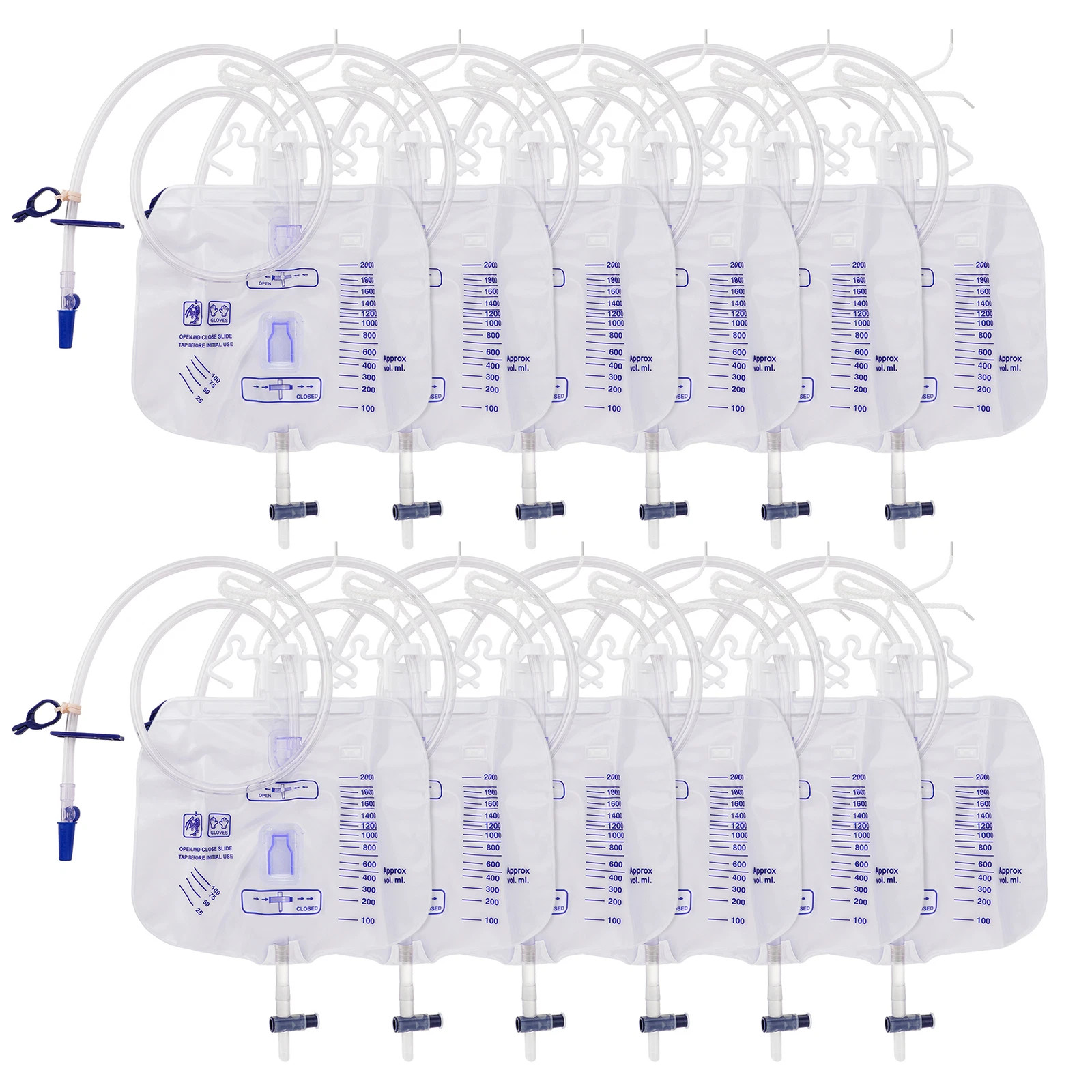 10x 2000mL Urinary Drainage Bag Anti-Reflux Chamber 48″ Tube Clips Hanging Hook