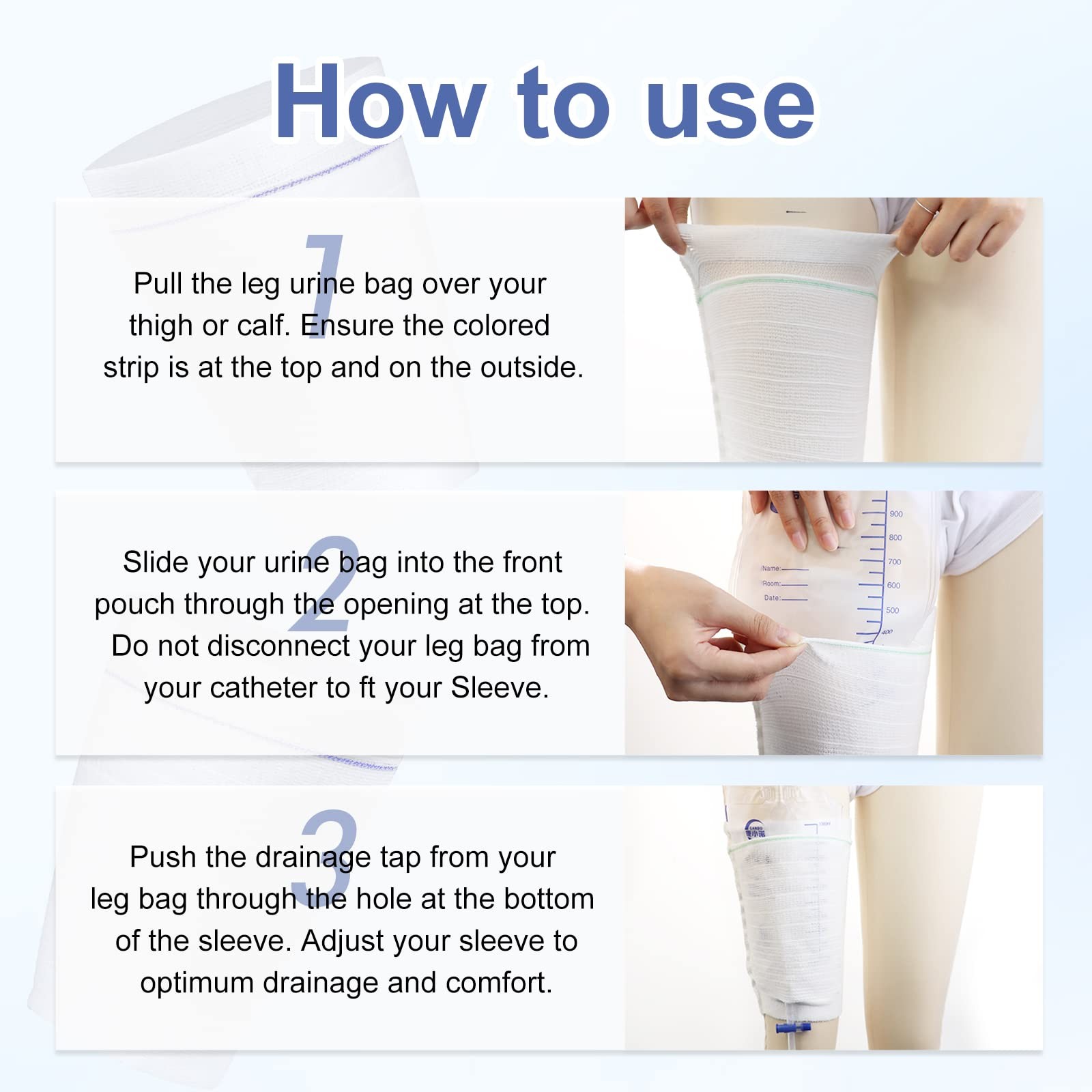 2 PCS Catheter Leg Bag Holder Stay in Place Urine Bags for Legs Medium, White