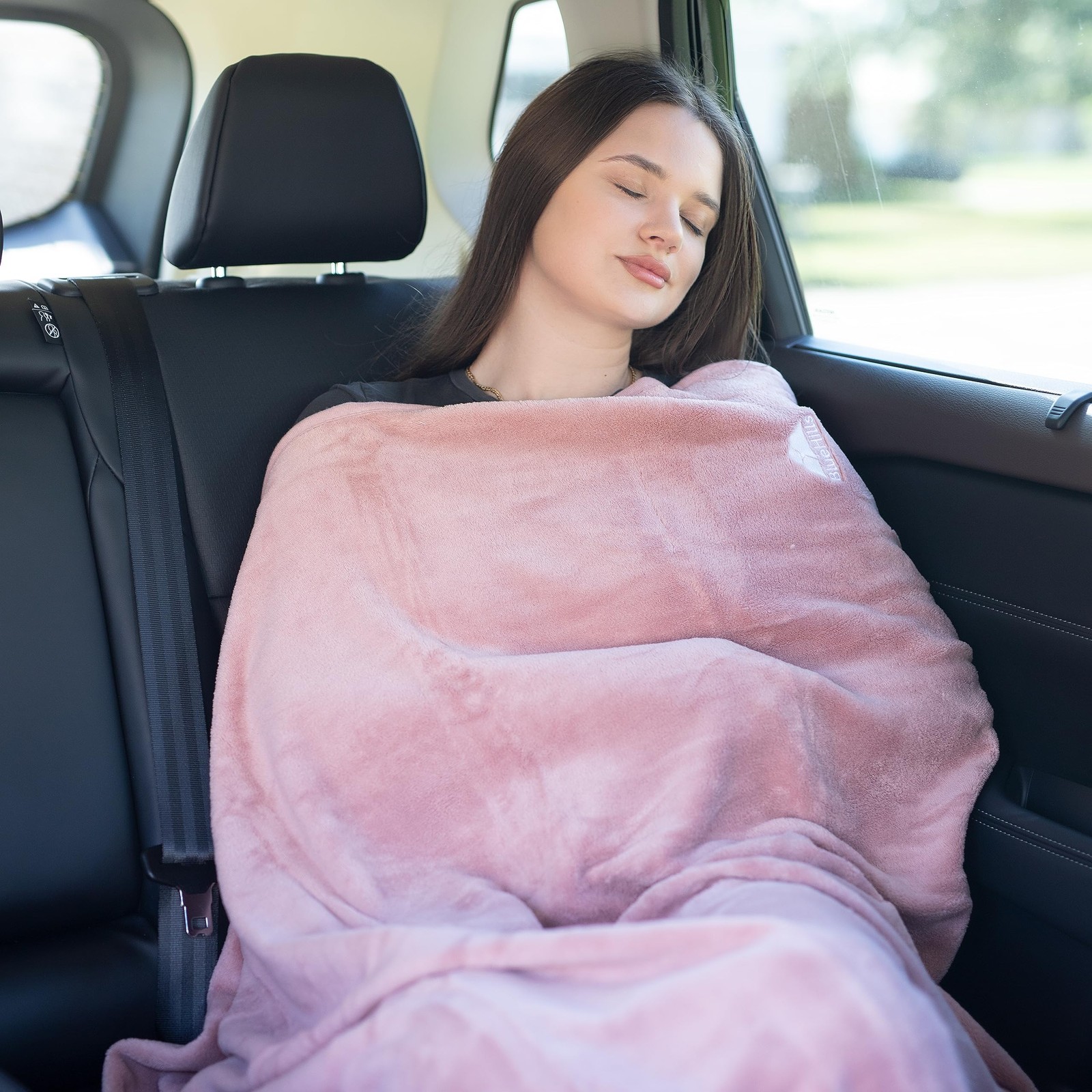 BlueHills Travel Blanket Pillow Rolled Premium Soft Plush Travel, R02-pink