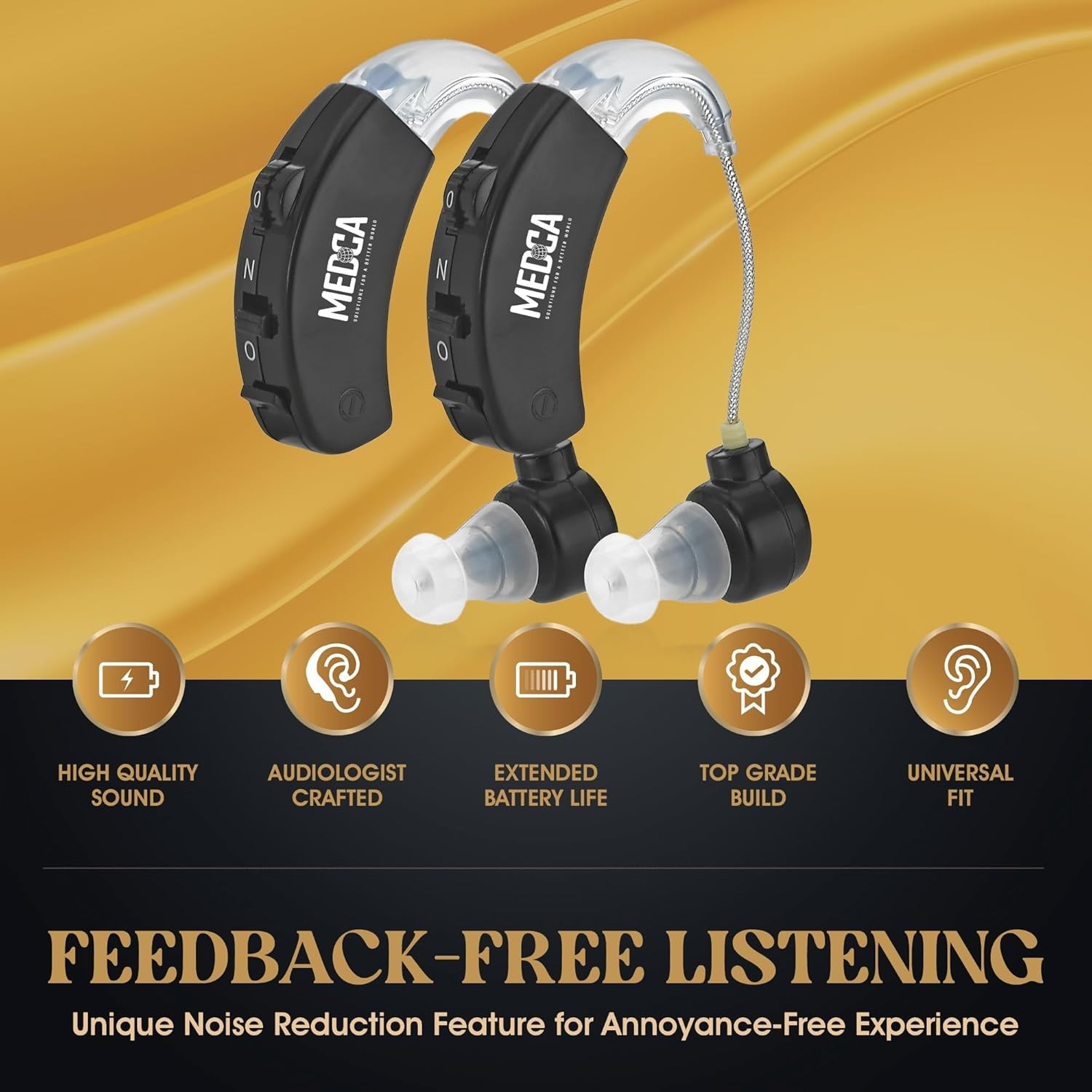 Digital Hearing Amplifier for Both Ears, Adjustable Noise Reduction Feature