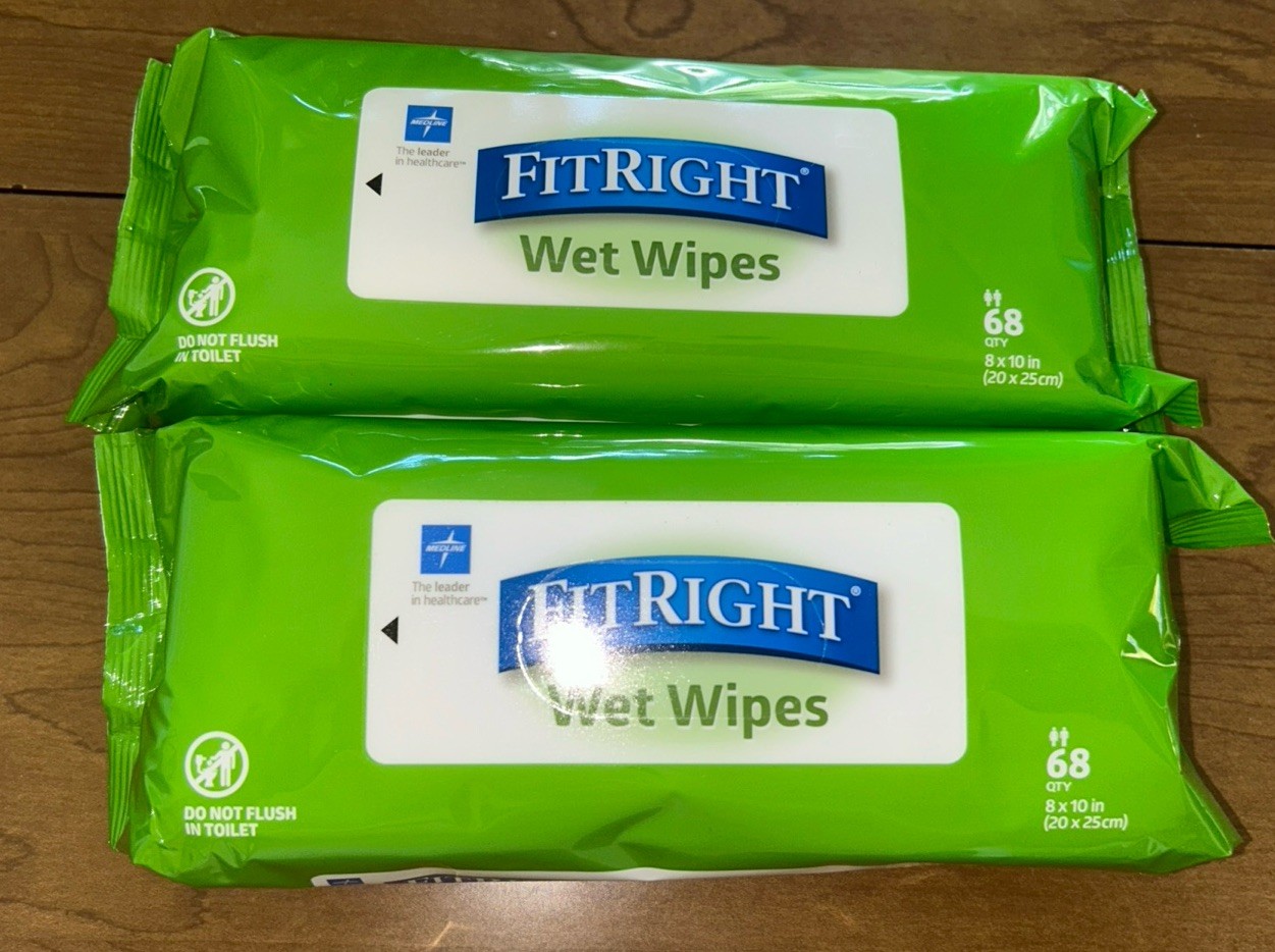 2 Medline FitRight Wet Wipes,68 Count- Each- 136 Total 8″ X 10″ Clean Fresh 2024