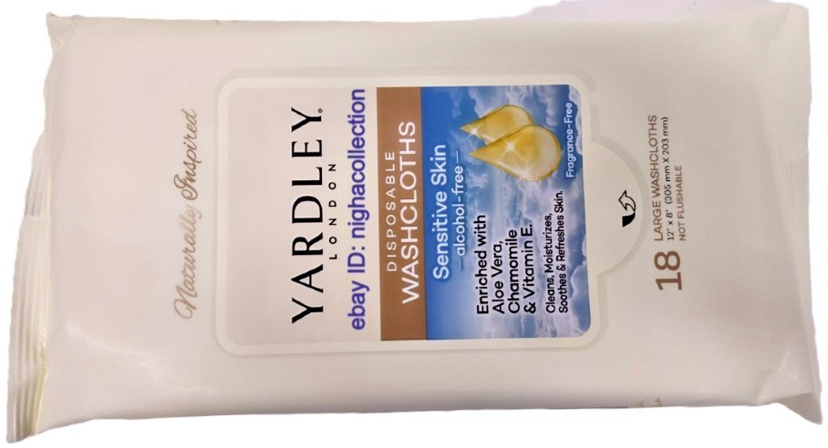 ( Lot 12 ) Disposable SENSITIVE SKIN Washcloths 18/Pk Yardley London NEW SEALED