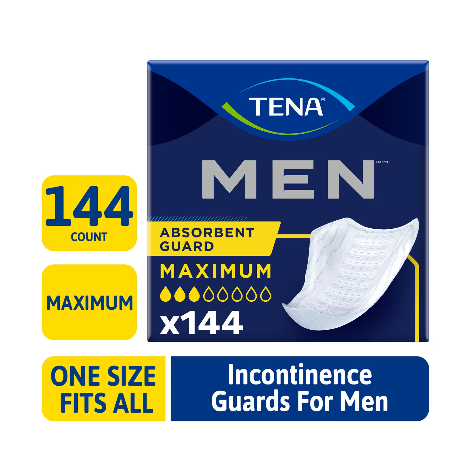 TENA Men Incontinence Guards for Men, Men’s Pads, Bladder Control, 144 Count