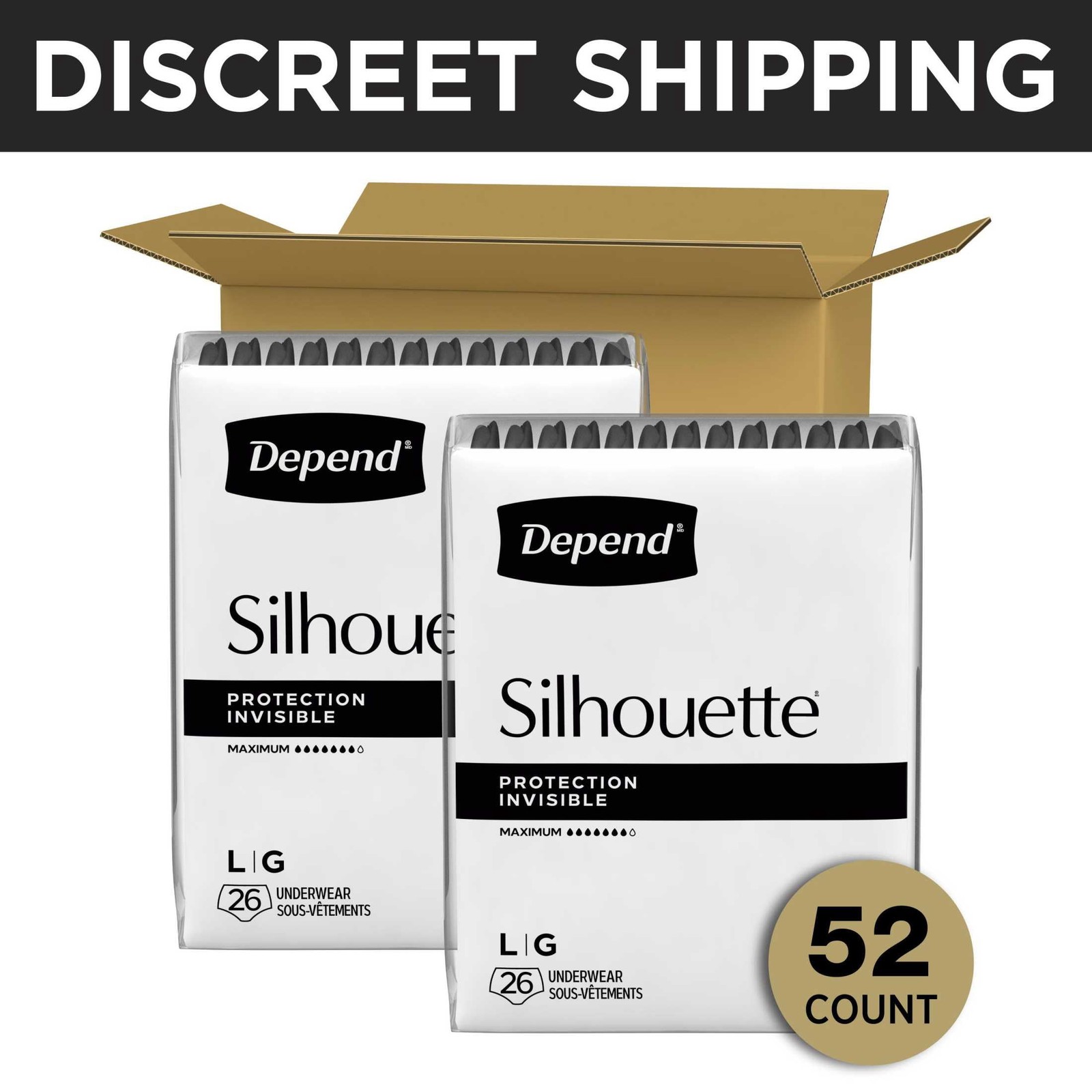 Silhouette Women’s Incontinence & Postpartum Bladder Leak Underwear, L, 52 Count