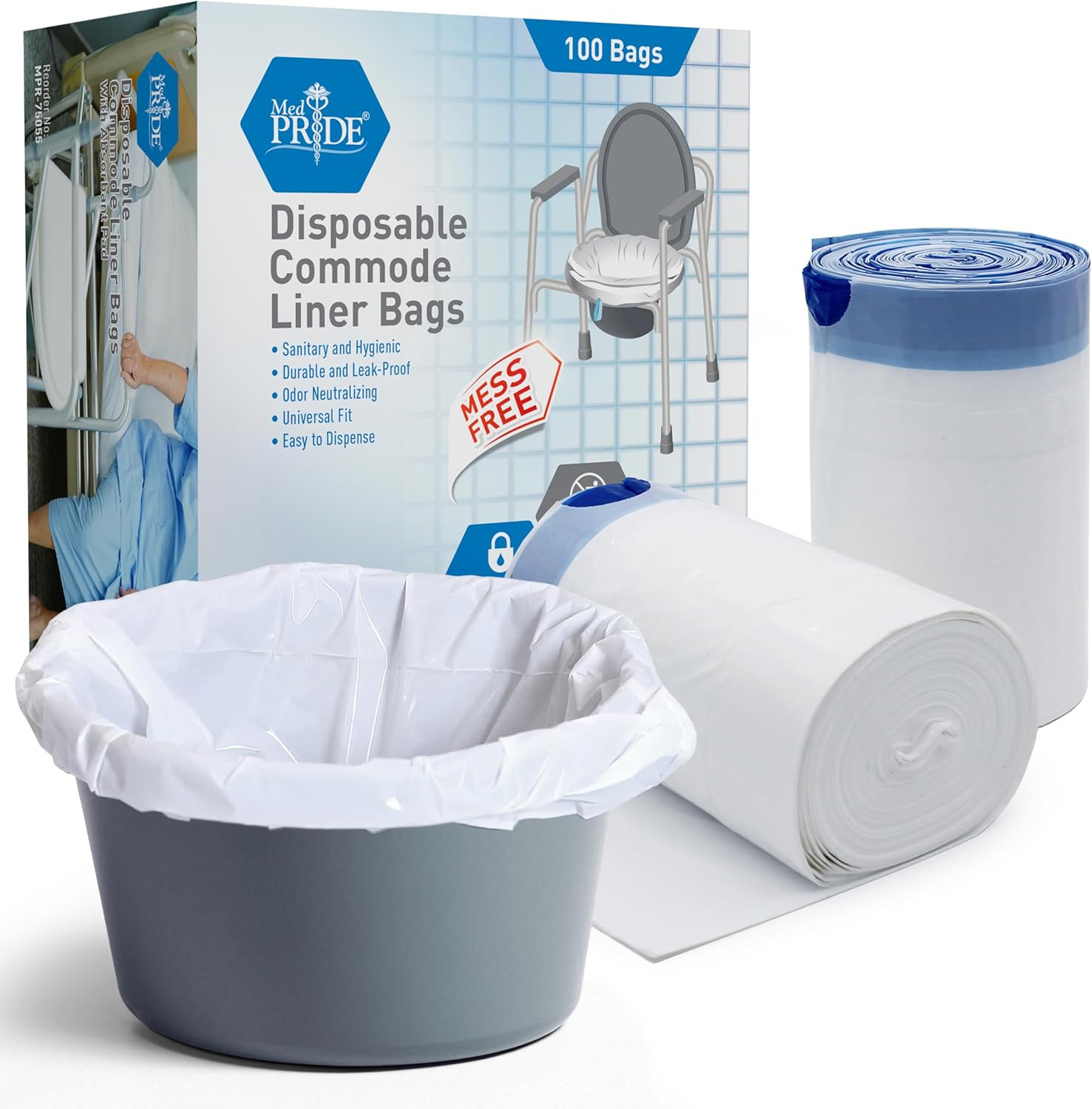 100 Pack Med Fit Disposable Bedside Commode Bags Leakproof Bedpan Liners with Dr