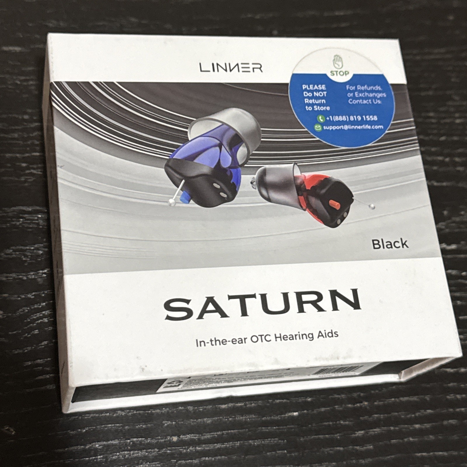 LINNER Saturn 2 In-the-Ear OTC Hearing Aids Black Model F910A New Opn Box