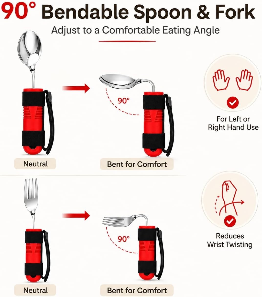 Bendable Adaptive Utensils 3-Piece Set,Fork Spoon Rocker Knife,Adjustable Angle