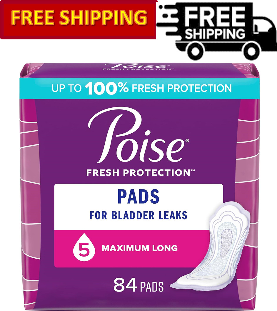 Poise Incontinence & Postpartum Incontinence Pads, 5 Drop Long Length-84 Count