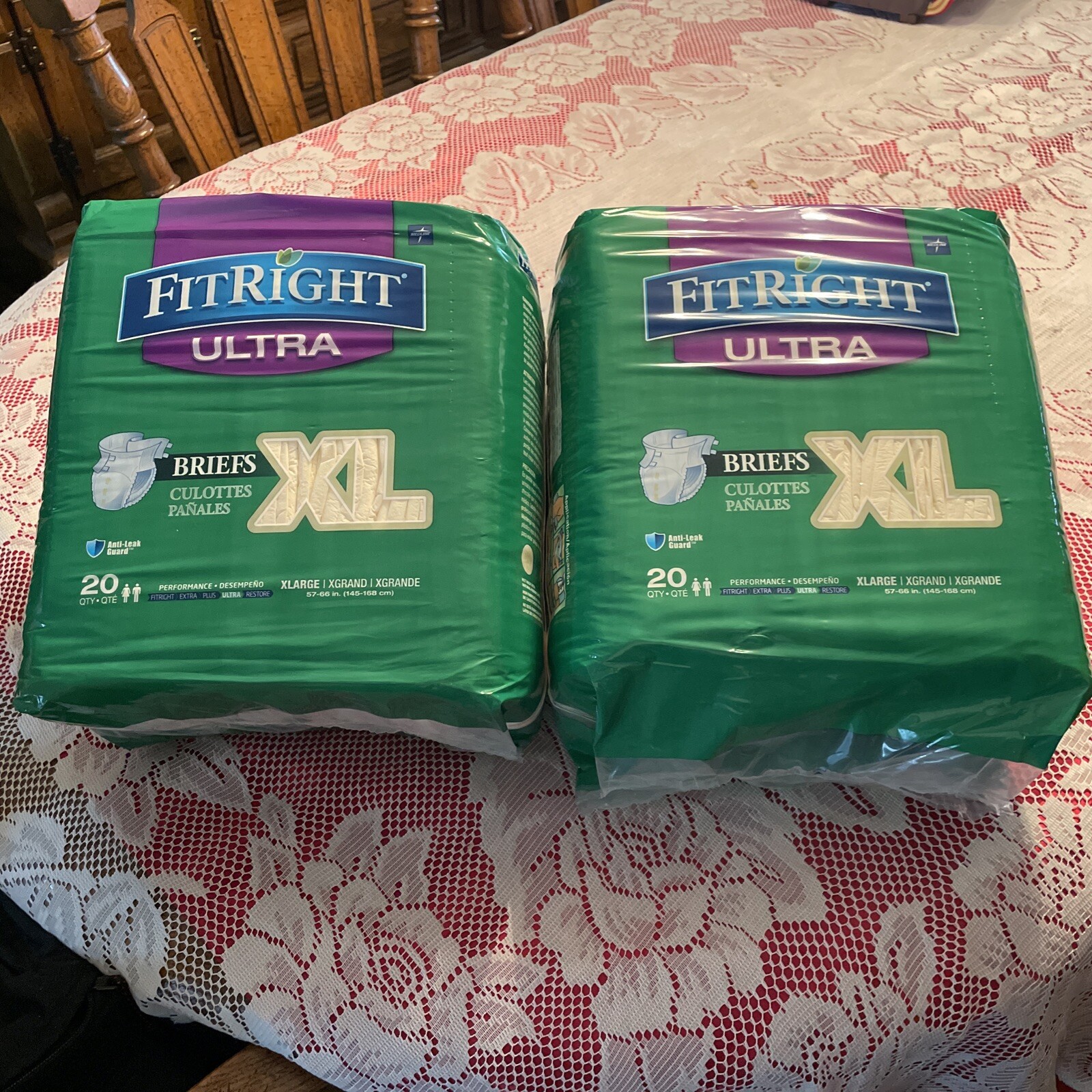 FitRight Ultra Briefs XL 20 count Medline Anti-leak Guard Briefs Lot Of 2