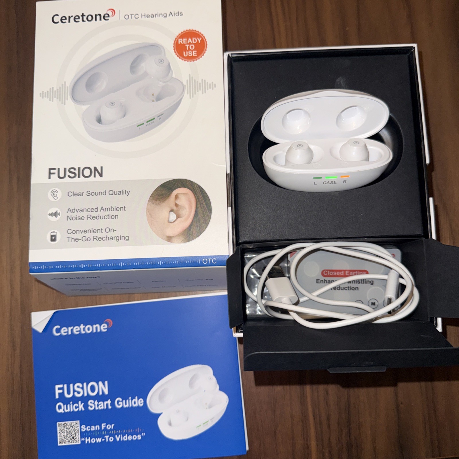 Ceretone Fusion OTC Hearing Aids Rechargeable White Model CE-A61AT