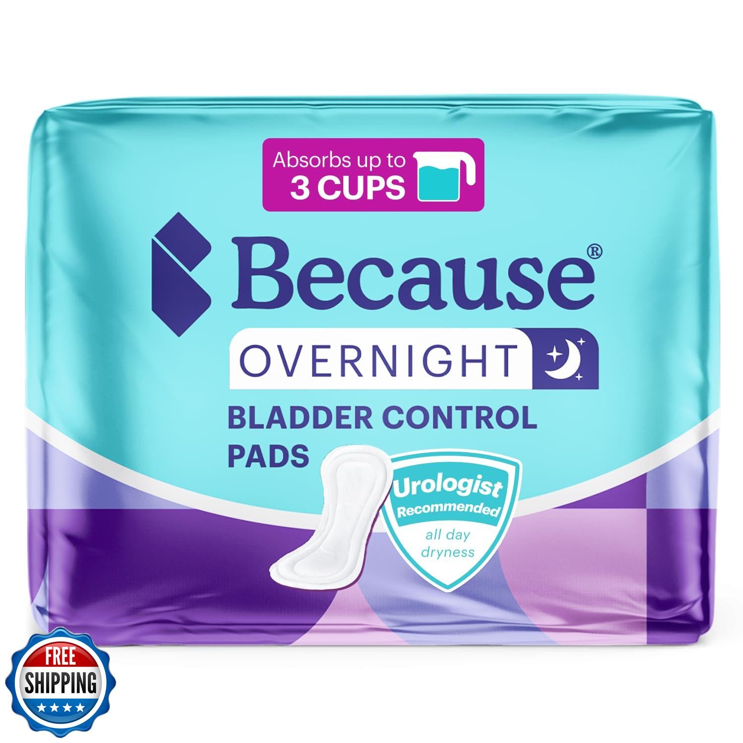Because Incontinence Pads for Women – Extra Heavy Absorbency, Overnight Postp