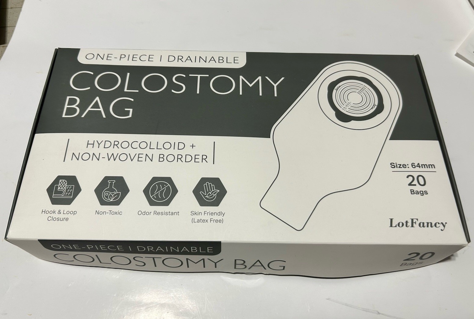18Pcs Drainable Ostomy Bags Colostomy Stoma Cut to Fit One-Piece System 64mm