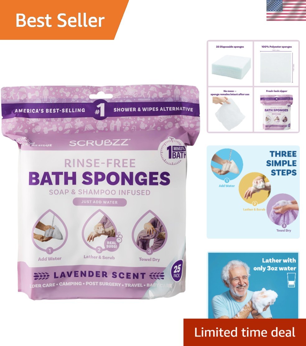 Disposable No Rinse Bathing Wipes – 25 Pack – All-in-1 Single Use Shower Wipe…