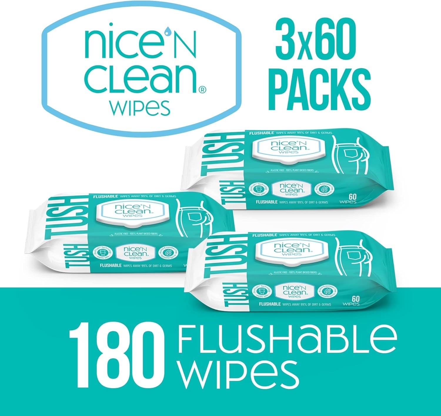 Moist Flushable Wipes for Adults – 3 Packs of 60, Hypoallergenic & Septic Safe