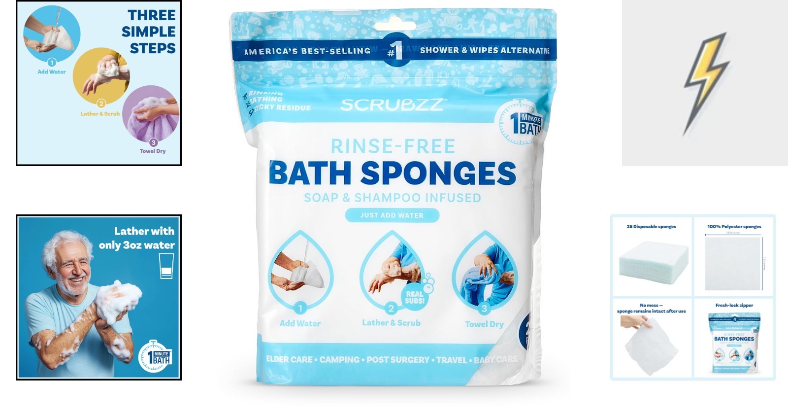Unscented Disposable Bathing Wipes – 25 Count for Sensitive Skin & Travel Needs