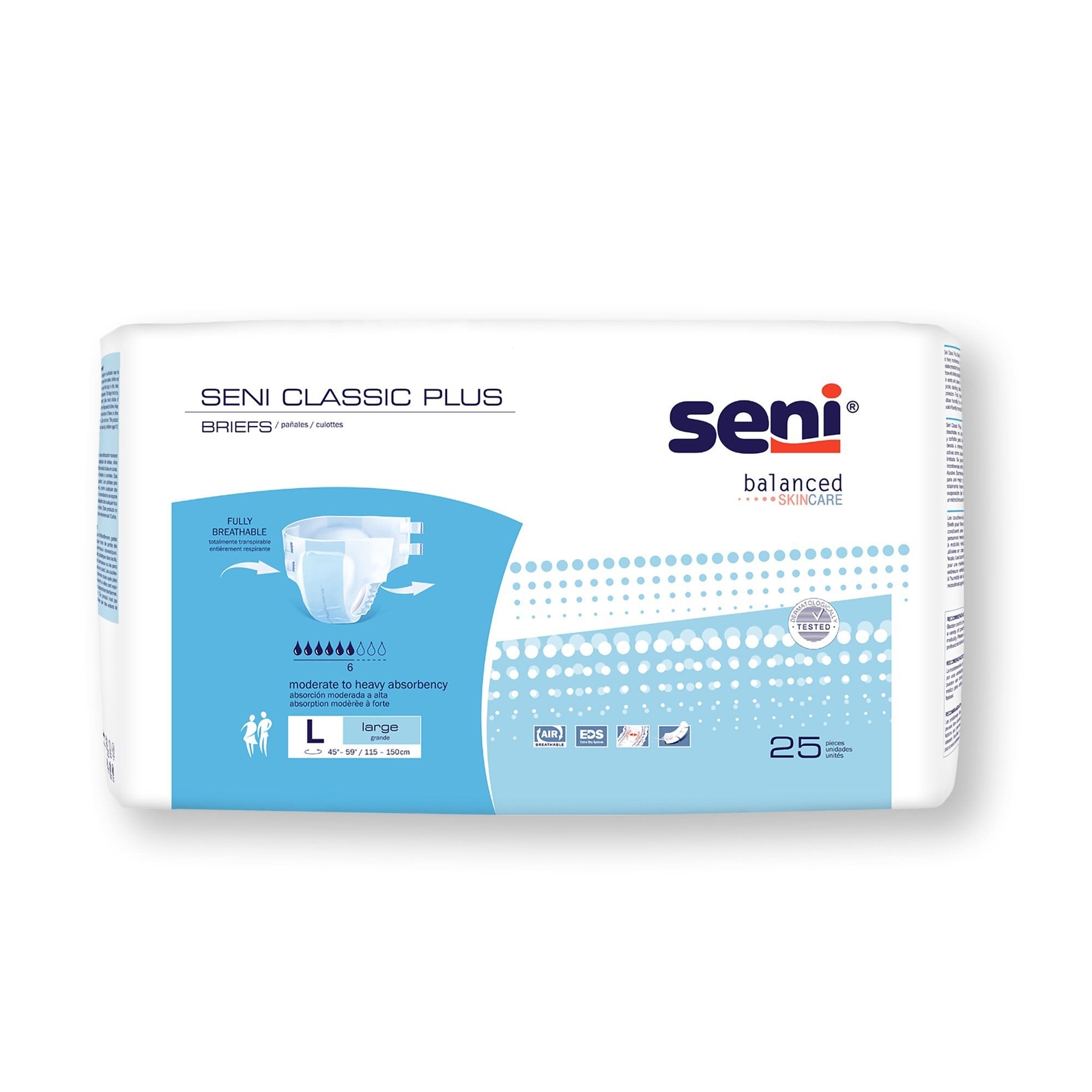 Seni Classic Plus Moderate to Heavy Incontinence Brief, Large (PK/25)