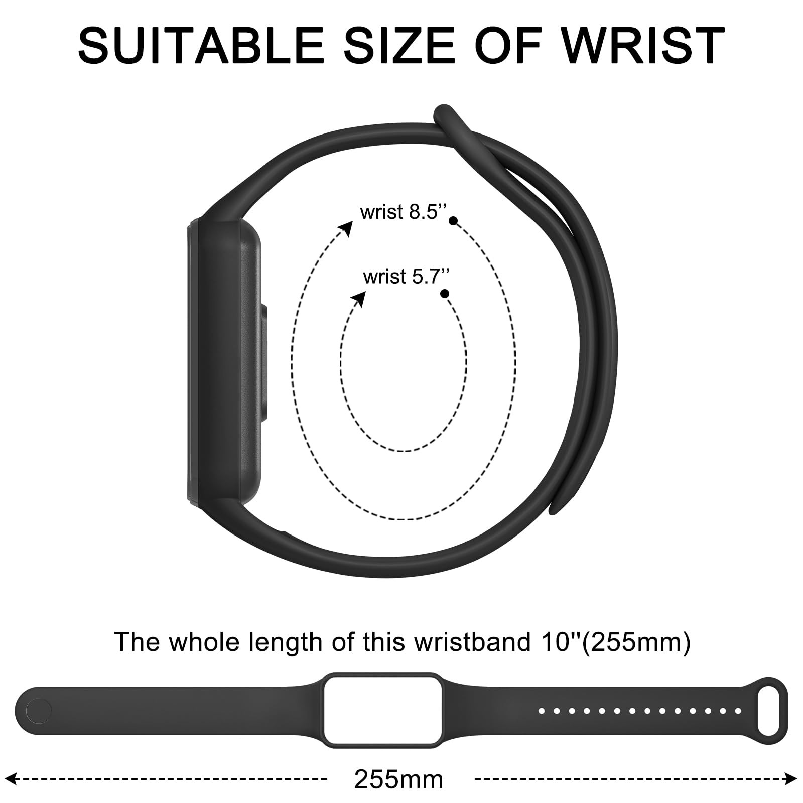 Tobfit Replacement Band Compatible for Amazfit 7 Strap, 135-210mm, Black