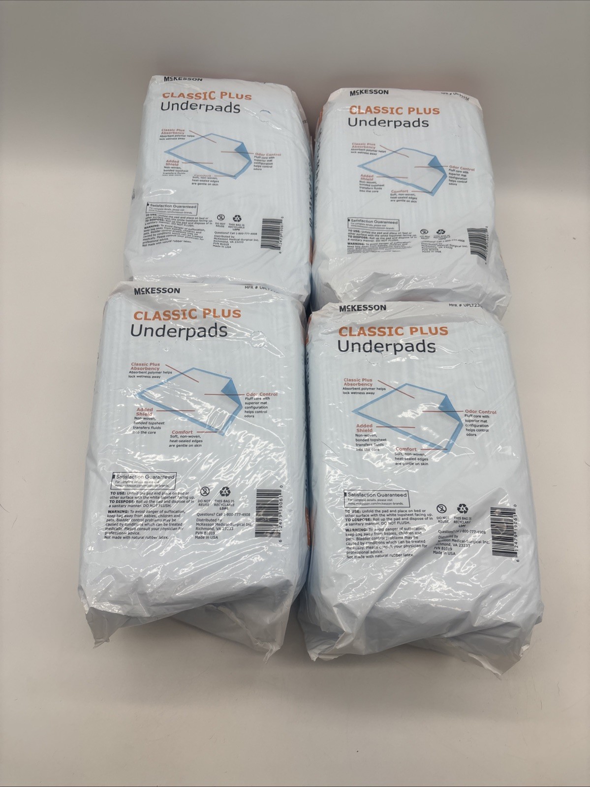4 – 10 Ct McKesson Classic Plus Light Absorbency Disposable Underpads 23”x36”