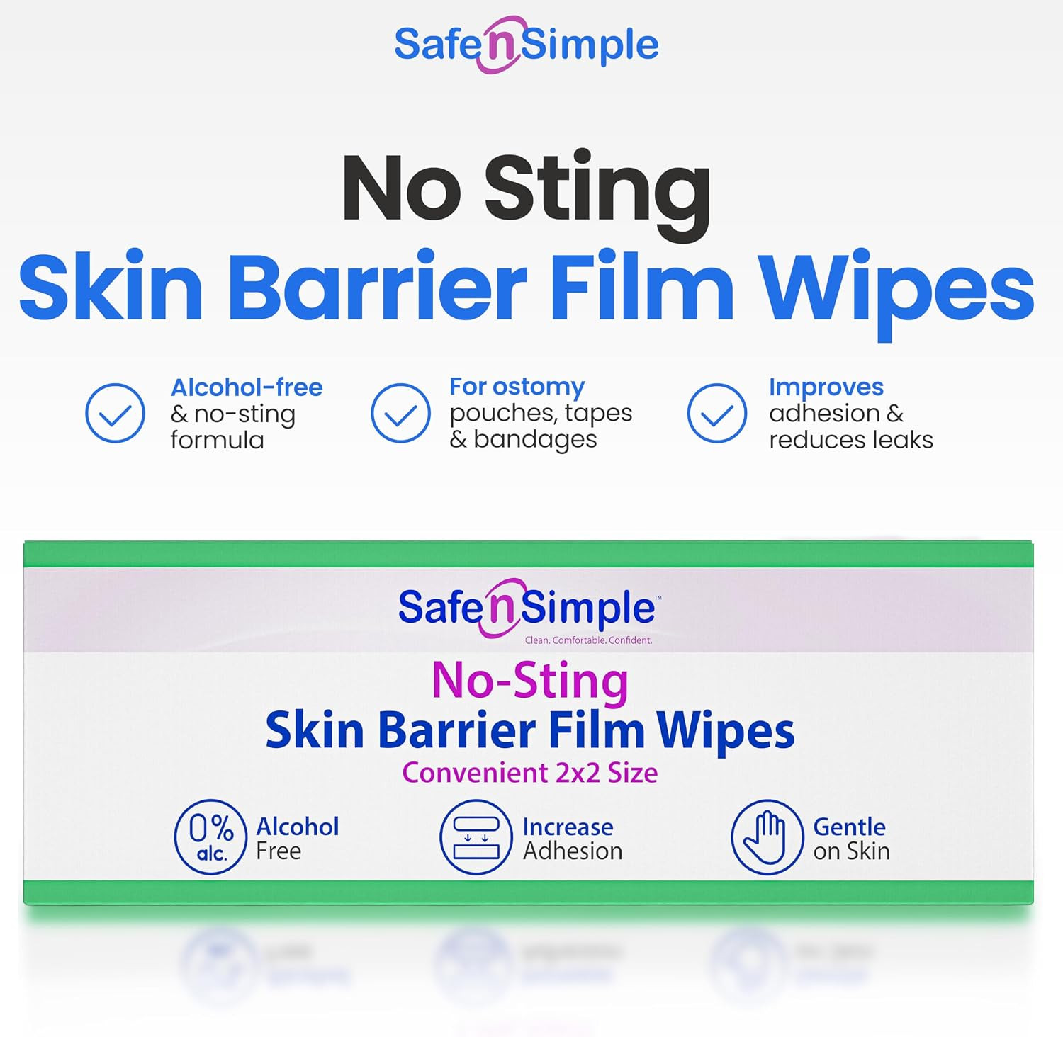 Safe n’ Simple Skin Barrier Wipes No-Sting – 2″ x 2″ – 100 Count – Alcohol-Free