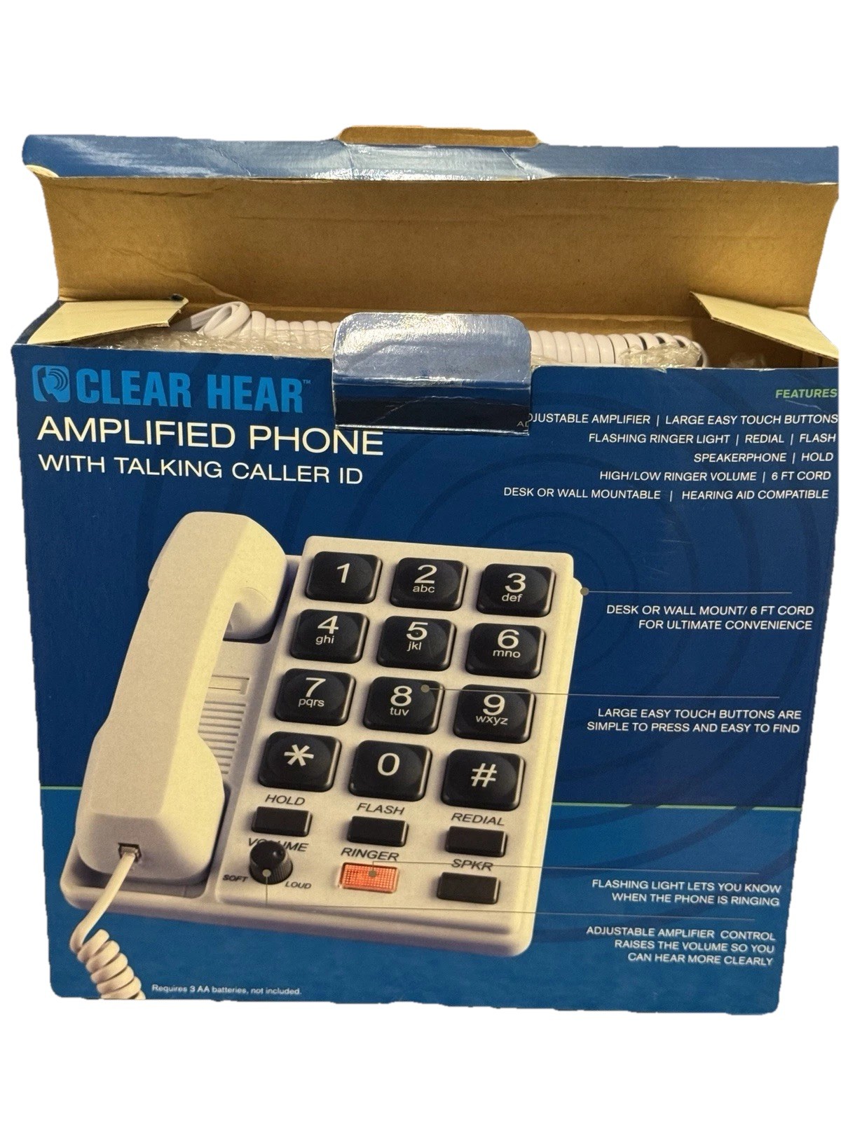 NEW Clear Hear Amplified Phone Talking Caller ID Large Buttons Hearing Aid