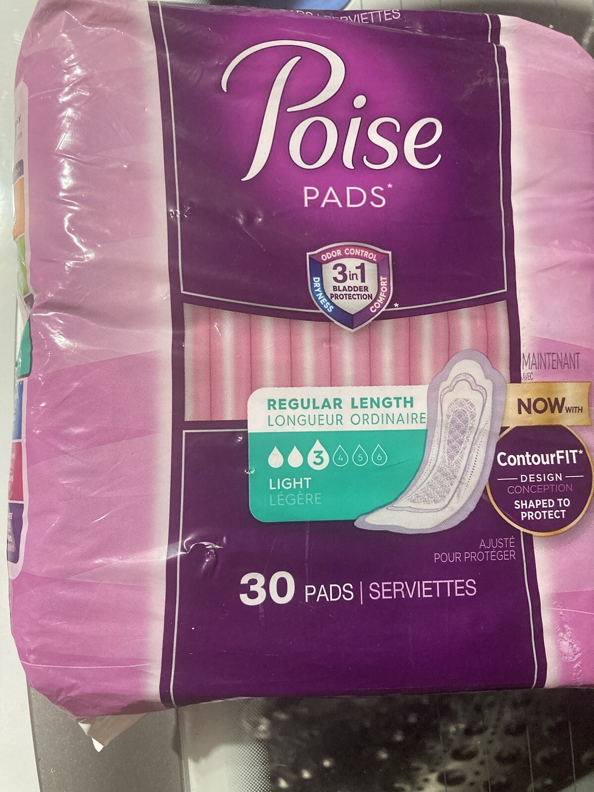 1Poise Pads Regular Length #3 Light Absorbency (30) and 1 Poise Microliners #1