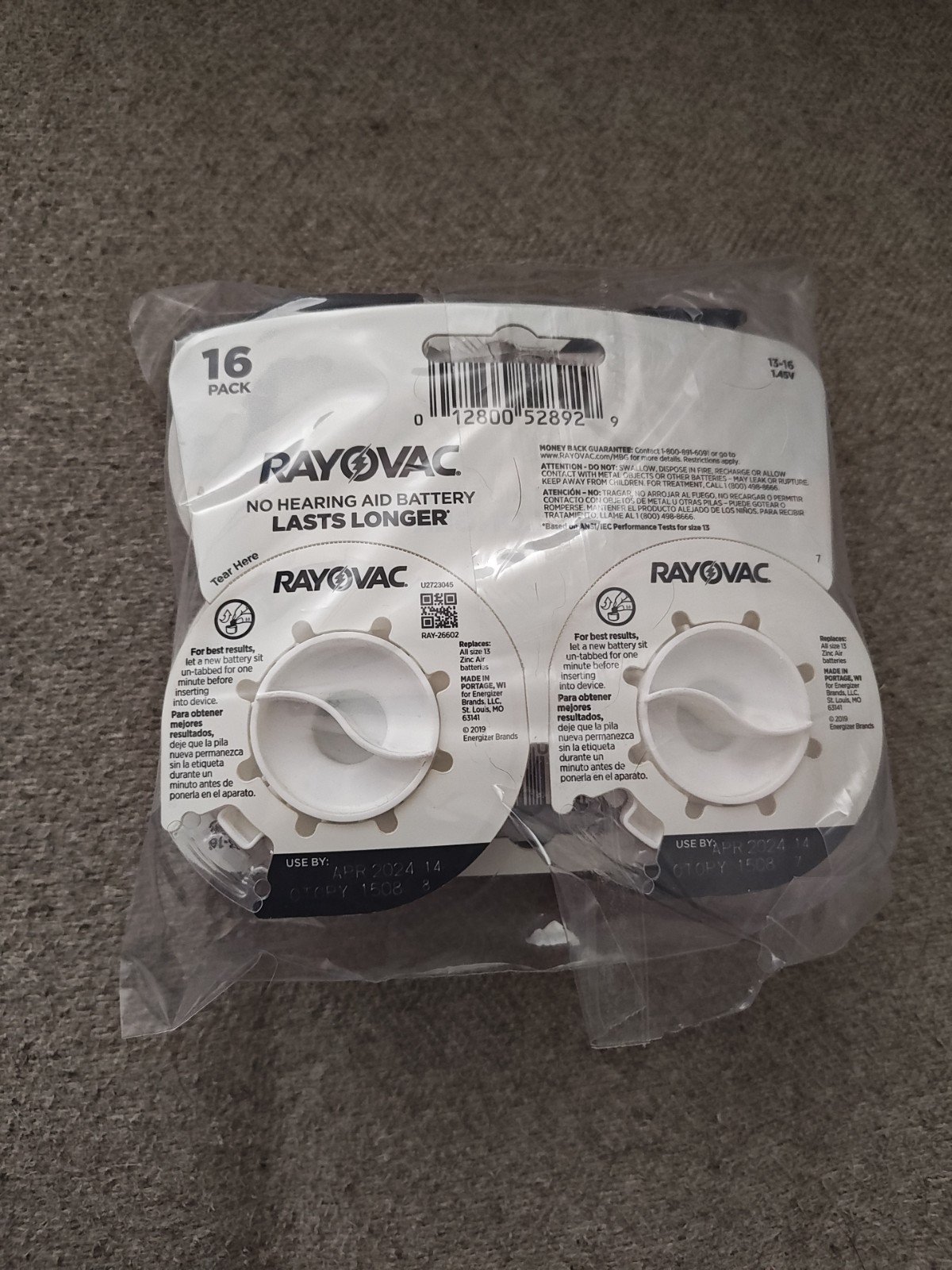 Lot of 5 RAYOVAC 16-Pack Size 13 Hearing Aid Batteries Exp 2024 NEW 80 Batteries