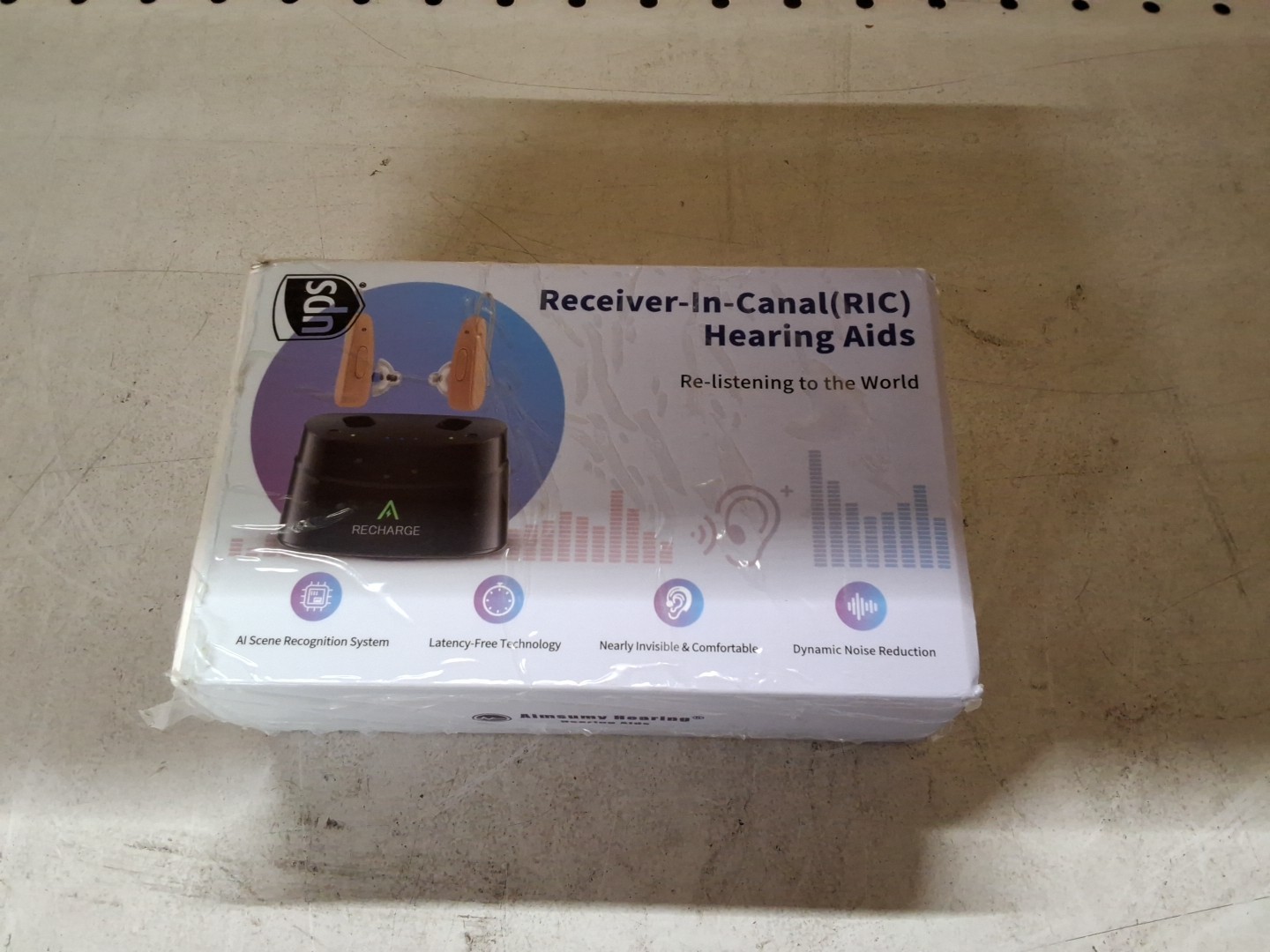 Aimsumy M2219 Beige Rechargeable Noise Cancelling RIC Hearing Aids for Adults