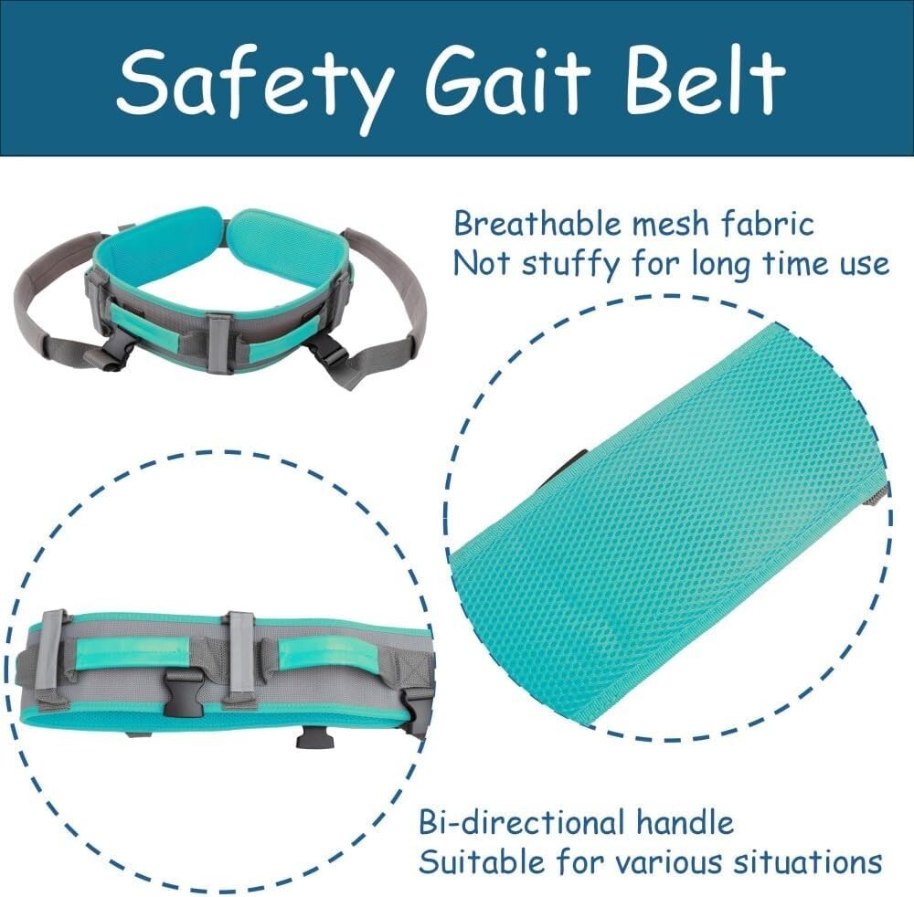 Gait Belt with Handles XL 39″-47″ Green for Elderly Transfer & Physical Therapy