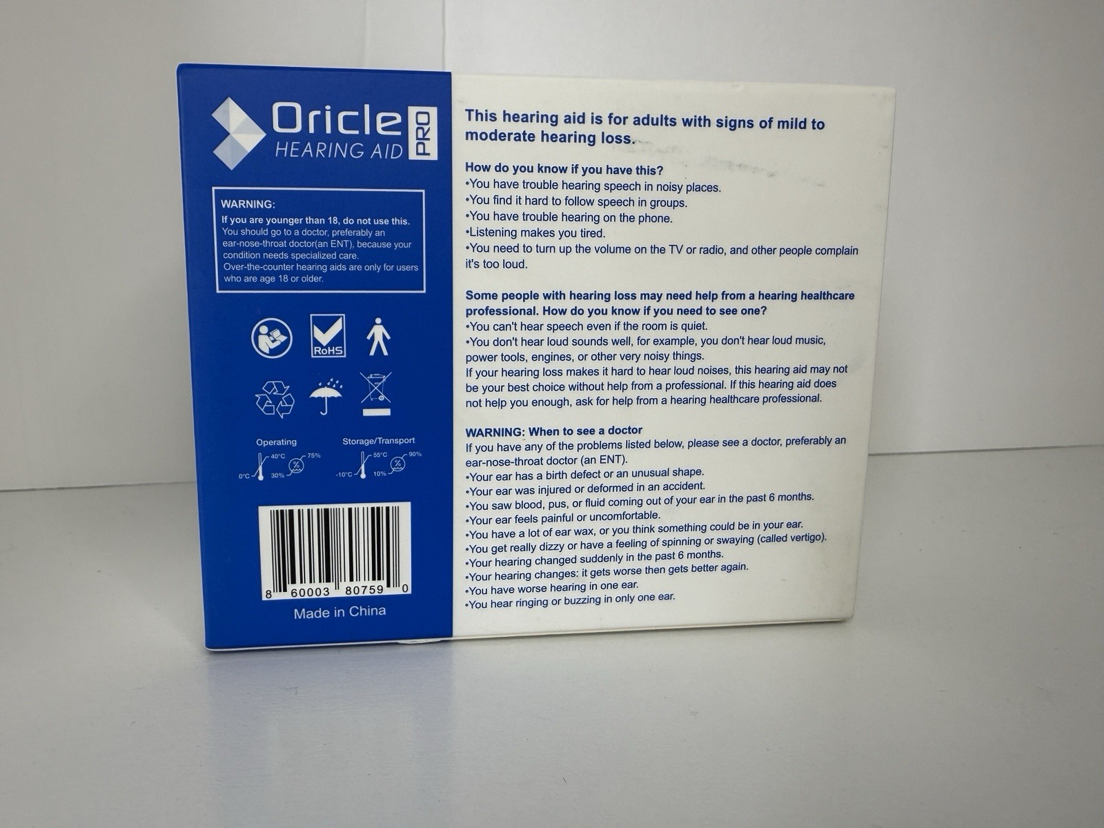 Oricle PRO Hearing Aid and Charging Case for Adult & Seniors OPEN BOX