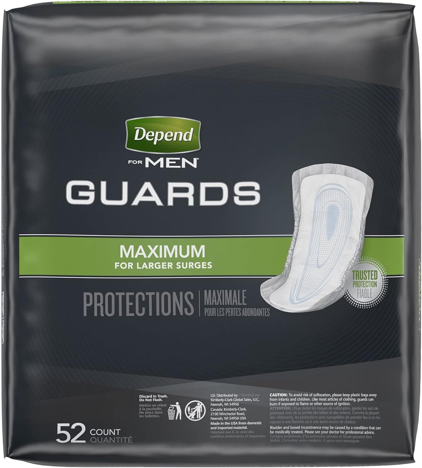 Depend Guards Incontinence Pads for Men, 52 Count, Maximum Absorbency, Cup-Like