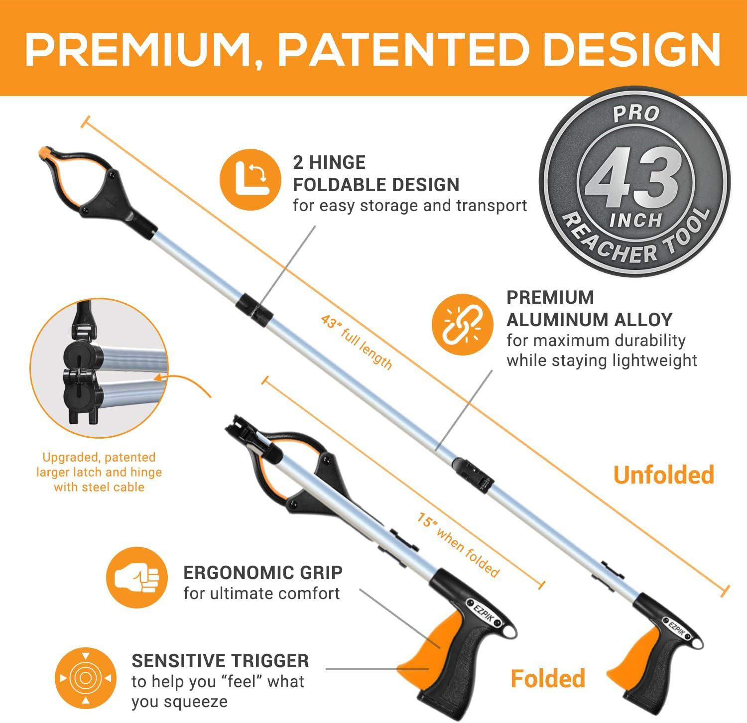 Herramienta de alcance de agarre plegable de 43 “para personas mayores – Grabber