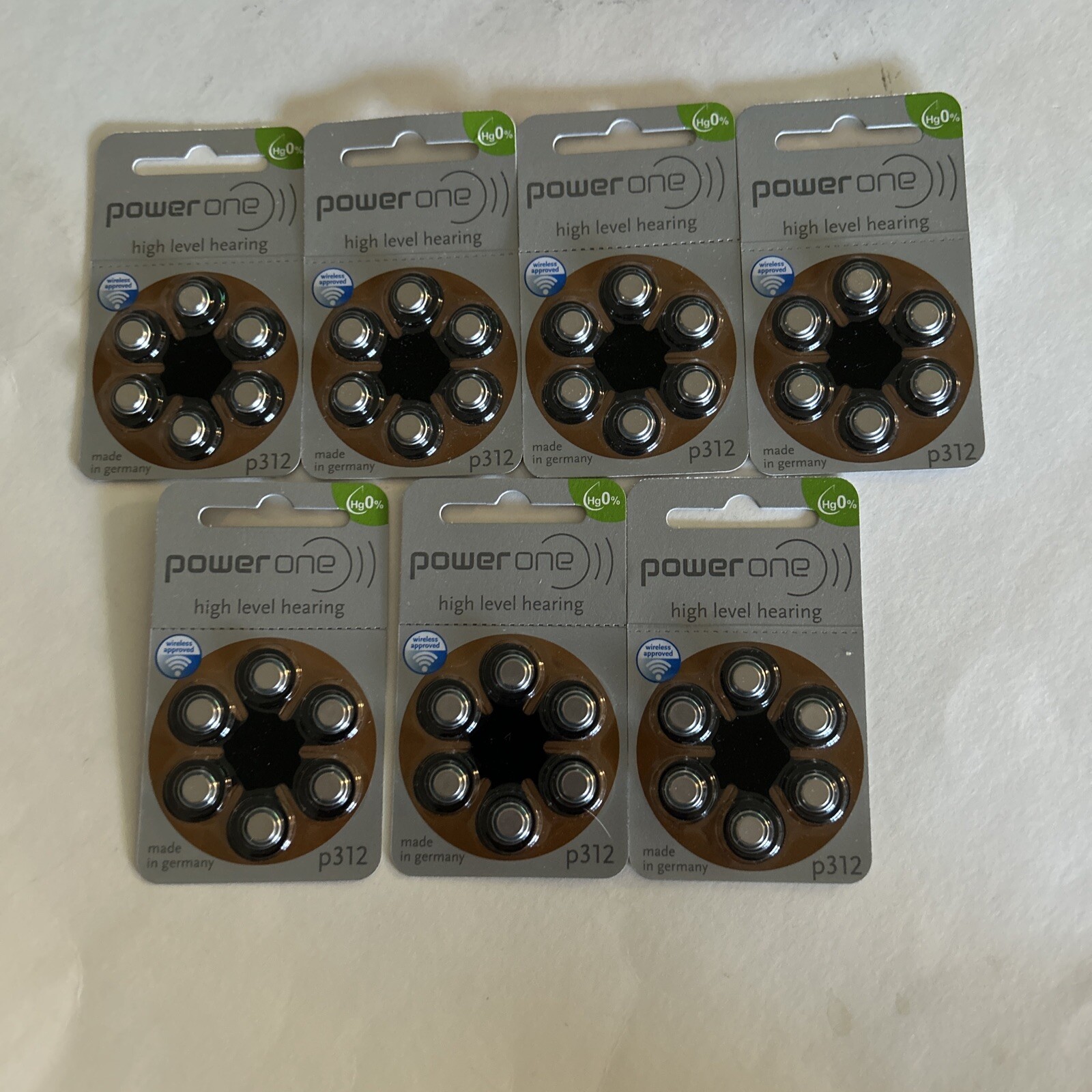 Power one high level hearing p312 hearing aid battery 7 Packs 6 Cells Each