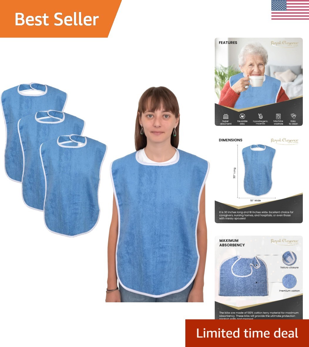 3 Pack Adult Bibs – bibs for adults Men, Women; Eating Cloth for Elderly Sen…