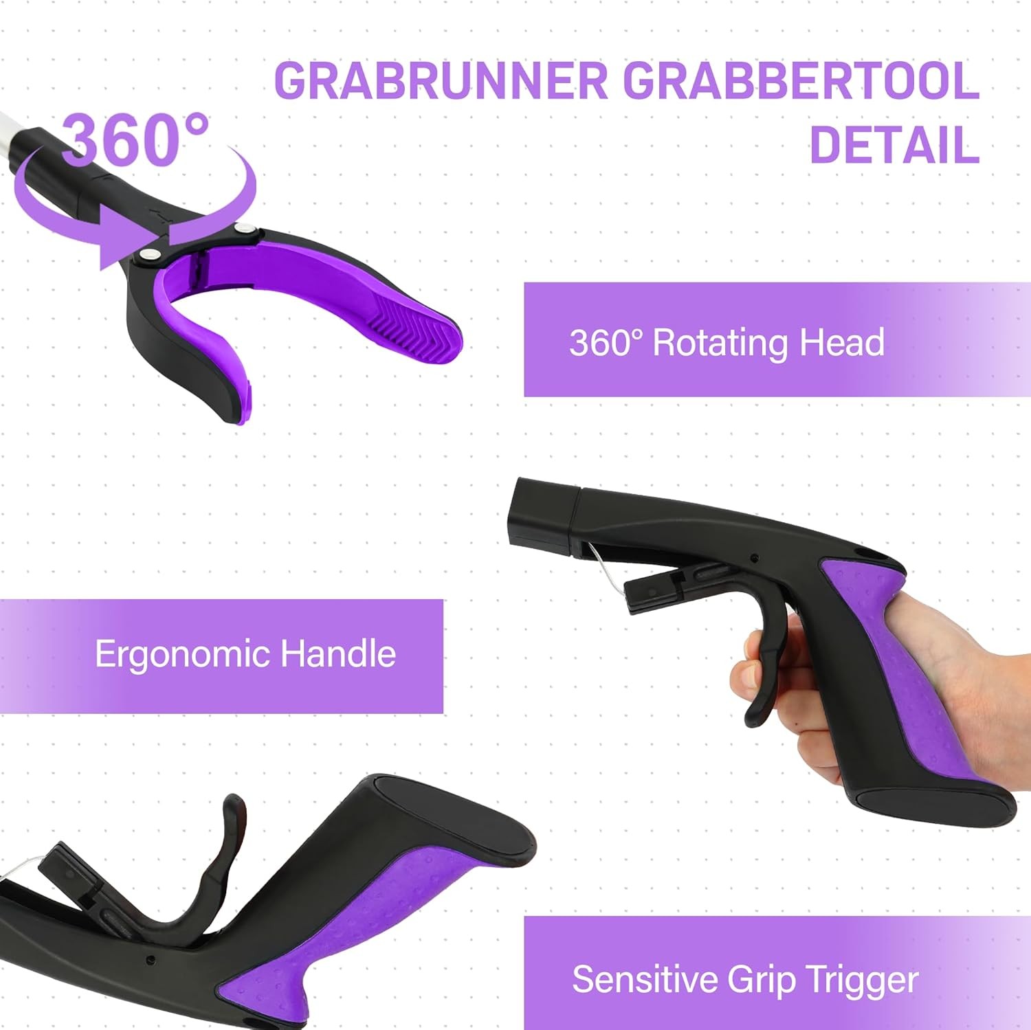2 Pack 32 inch GrabRunner Heavy Duty(up to 10 lbs) Reacher Grabber Tool with Str