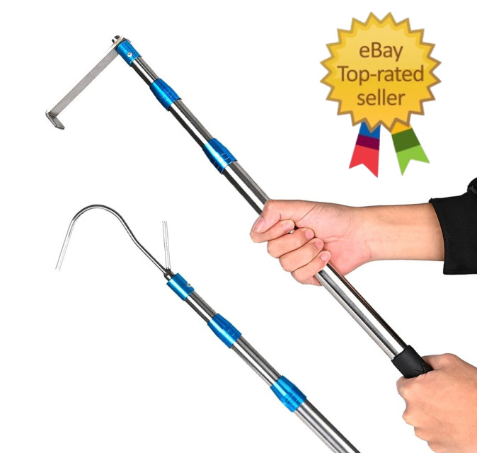 6.3 Ft Truck Cargo Grabber Reach Retriever Tool with Two Hooks, Pickup Truck Bed