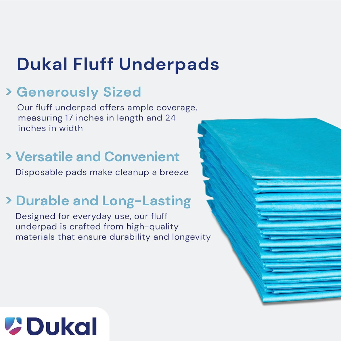 Dukal Fluff Ultra-Soft Underpads for Incontinence, 17″ x 24″ Pads – Case of 300