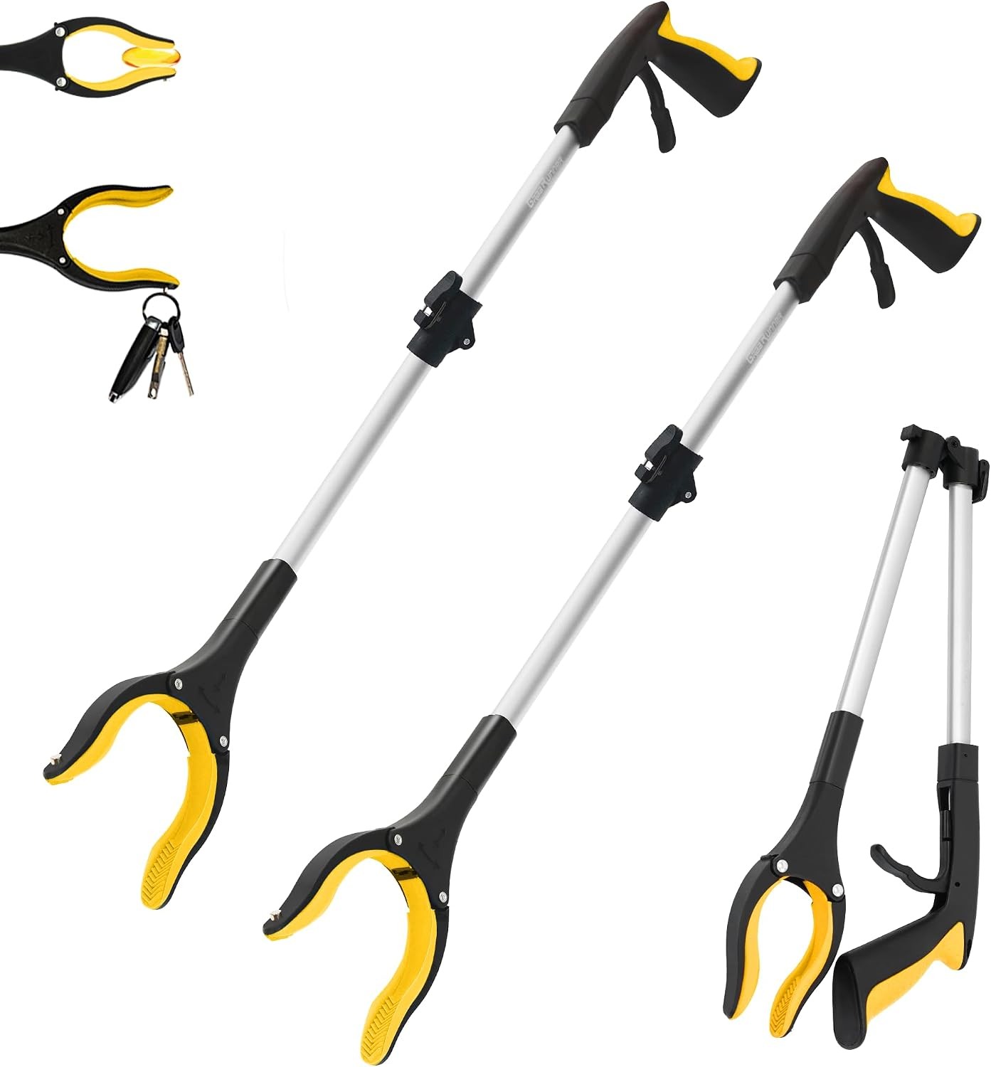 2 Pack 32 inch Reacher Grabber Tool with Rotating Head and Magnet (New Yellow)