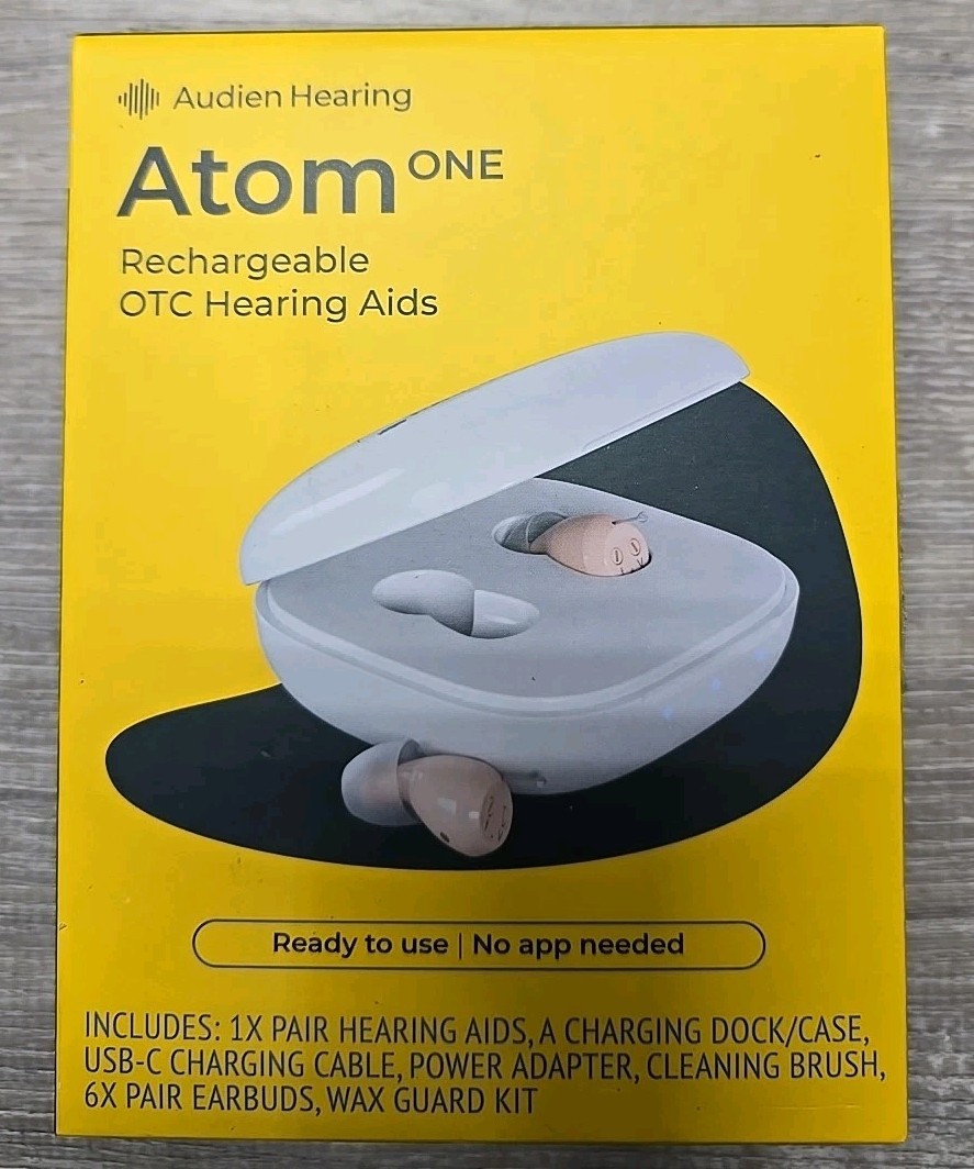Audien Atom One OTC Hearing Aids Wireless, Rechargeable, Beige