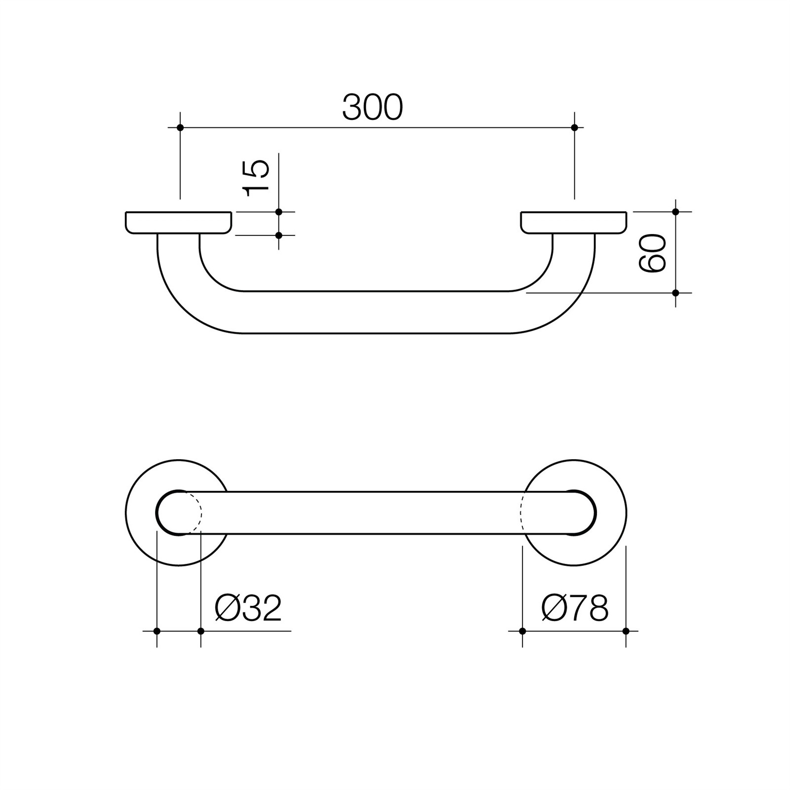 Caroma 300mm Chrome Home Collection Grab Rail – 300mm White