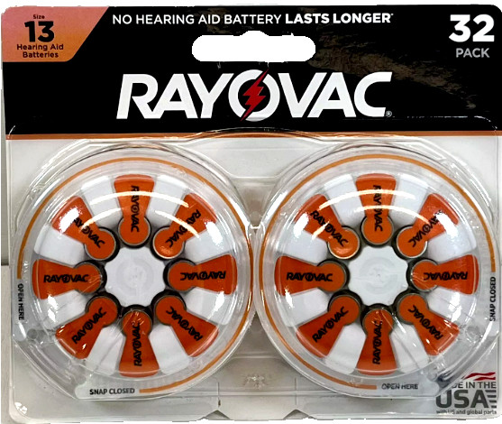 Rayovac Size 13 Hearing Aid Battery 32 Pack Batteries