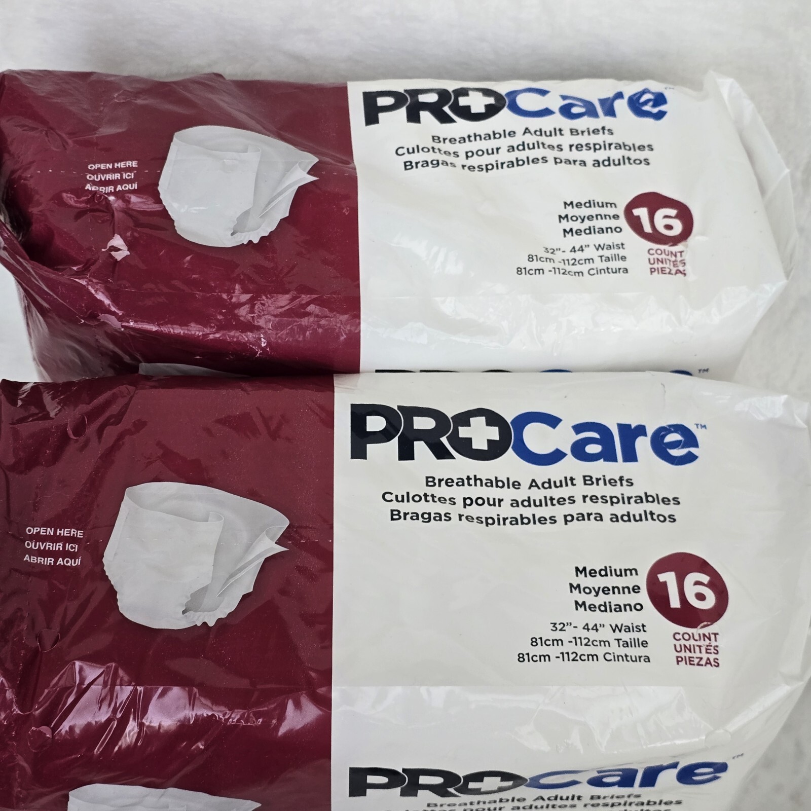 2 Pack ProCare Breathable Adult Briefs Underwear Sz Medium Incontinence 32 Total