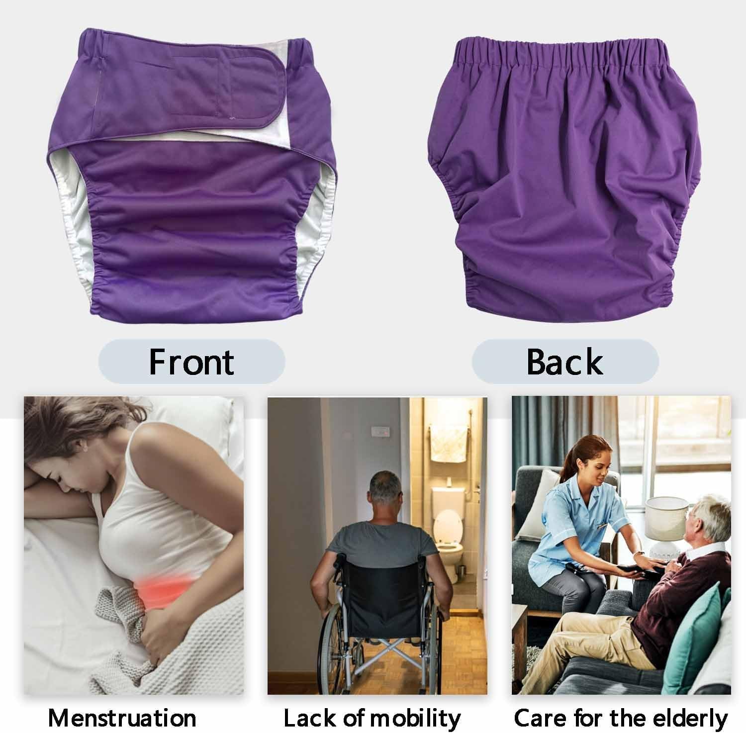 3 Pack Adult Cloth Diapers with Oversized Diaper Inserts, TPU Waterproof Nont…