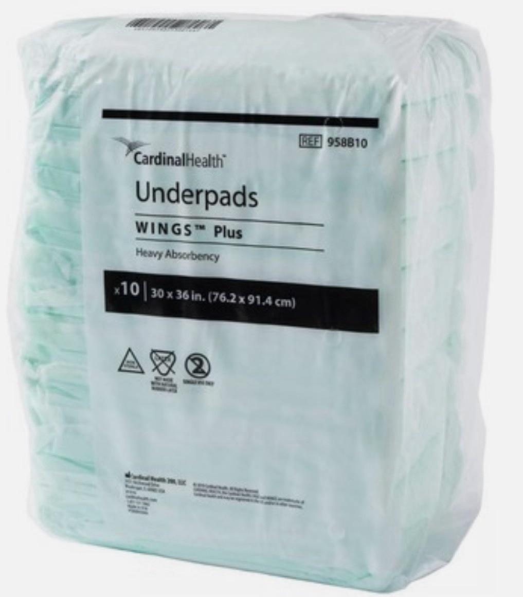 Cardinal Health Underpads Wings Plus Heavy Absorbency Green 30x 36IN Case of 50