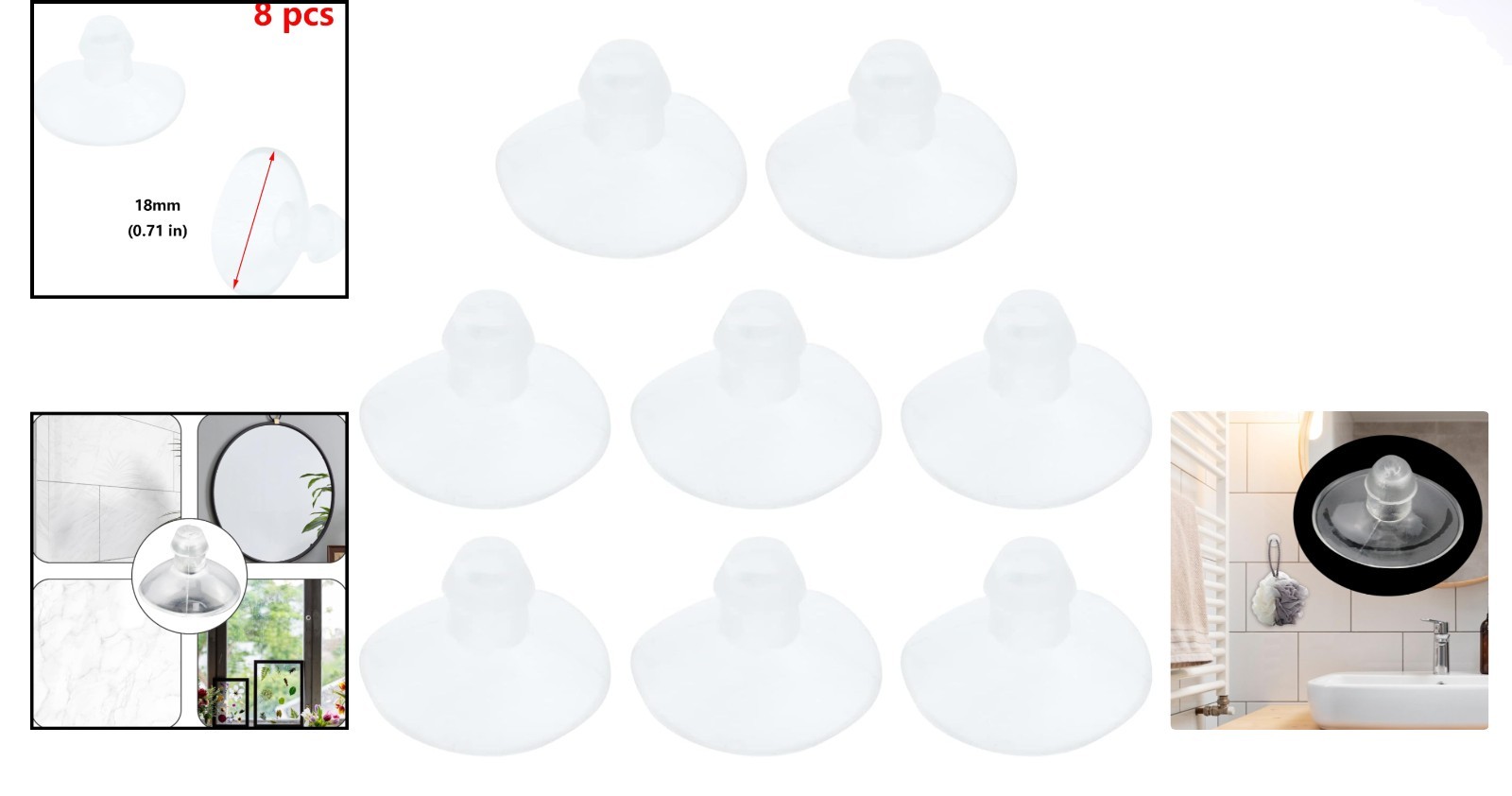 Clear 18mm Suction Cup Pads – Perfect for Glass & Plastic Decorate Without Hooks