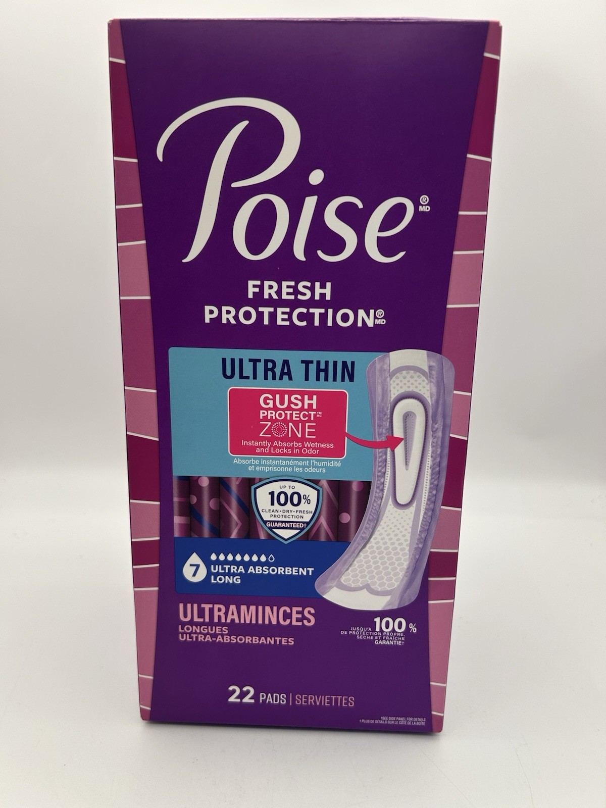 Brand NEW Poise Pads Ultrathin #7 Ultra absorbent Long 22 pads Gush Protect zone