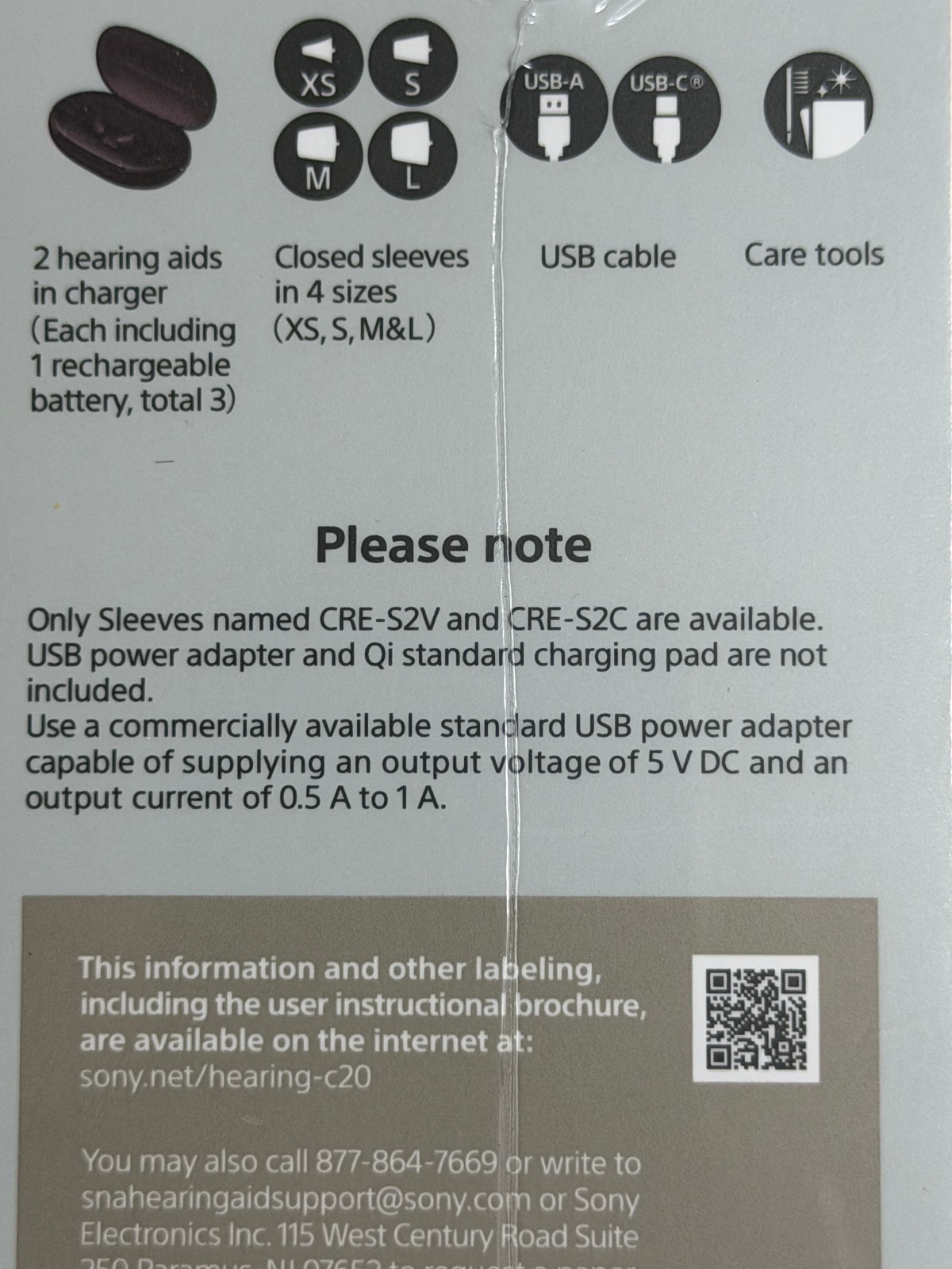 NEW Sealed Sony CRE-C20 Self-Fitting Rechargeable OTC Hearing Aids
