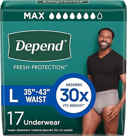 Depend FIT-FLEX Adult Incontinence Underwear for Men, Maximum Absorbency, L, Gre