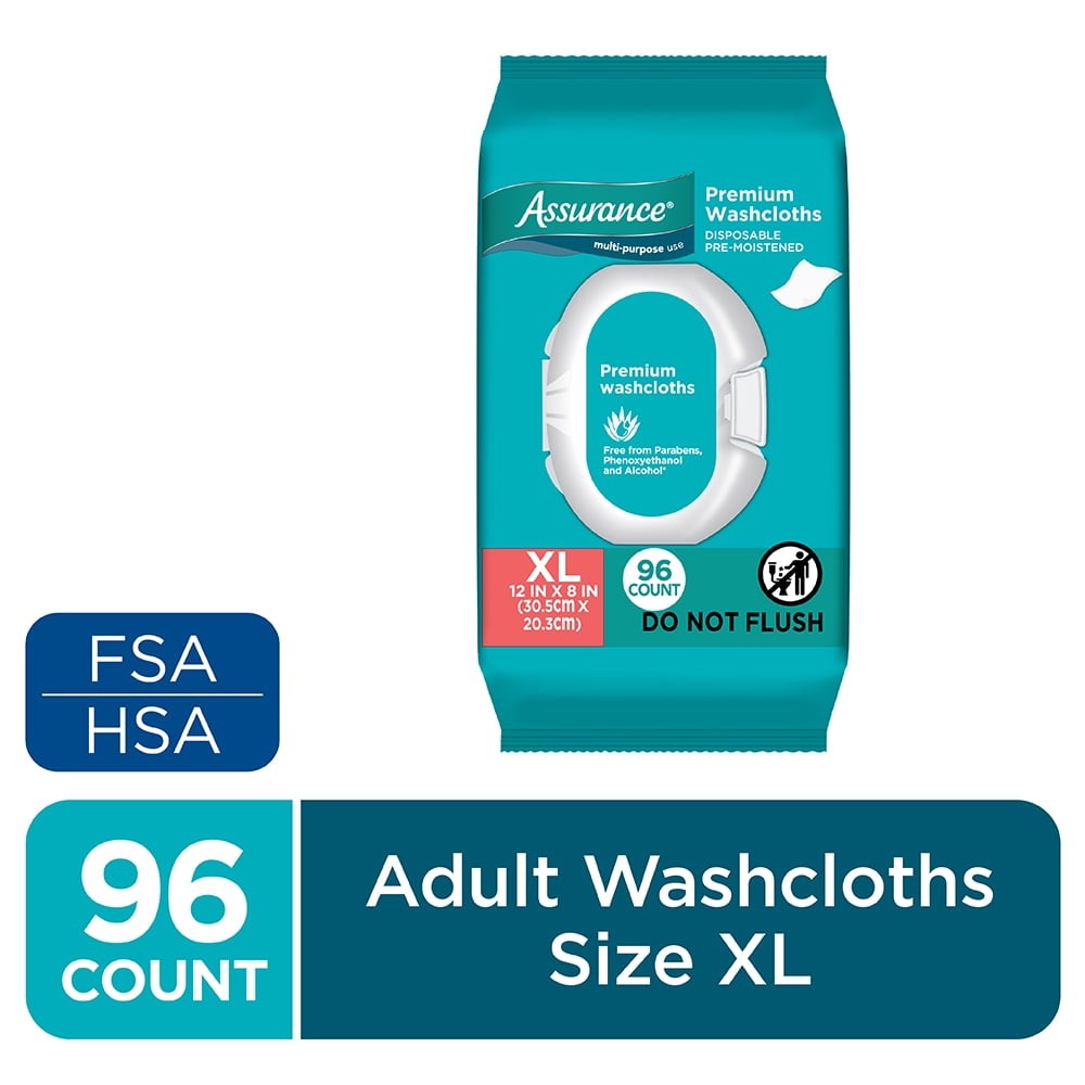 Premium XL Washcloths for Adults, Disposable & Pre-Moistened (96 Count)