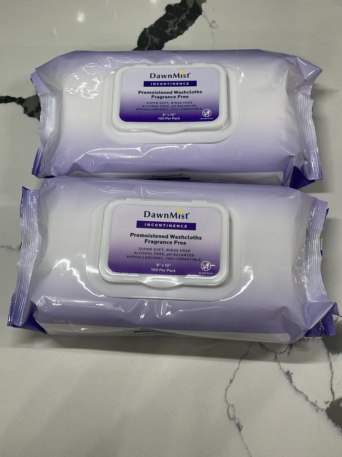 Dukal DawnMist Premoistened Washcloths 100ct 8”x10”, Lot Of 2 Fragrance Free